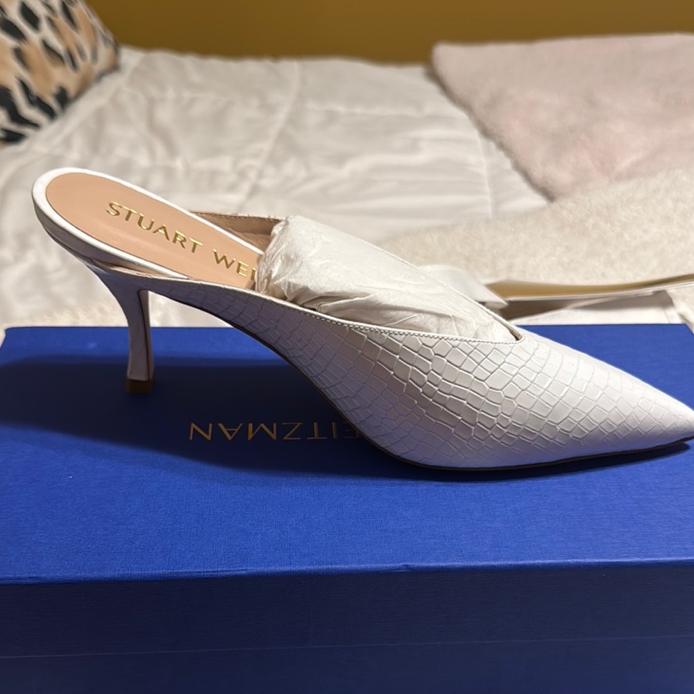 Stuart Weitzman White Textured Women's Heels